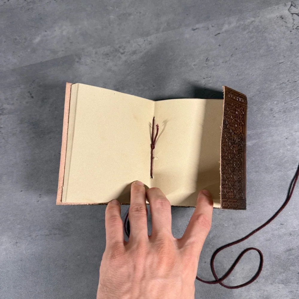 Handmade Leather Journal Unisex Brown Embossed Tie Wrap Refillable Diary Sketch
